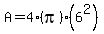 +A=4%28pi%29%286%5E2%29+