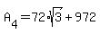 +A%5B4%5D+=+72%2Asqrt%283%29+%2B+972+