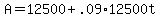 +A+=+12500+%2B+.09%2A12500t+