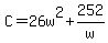 +C+=+26w%5E2+%2B+252%2Fw+