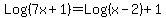+Log%287x%2B1%29+=+Log%28x-2%29+%2B+1+