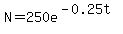 +N=250e%5E%28-0.25t%29+
