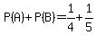 +P%28A%29+%2B+P%28B%29++=+1%2F4+%2B+1%2F5+