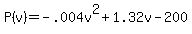 +P%28v%29+=+-.004v%5E2+%2B+1.32v+-+200+