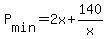 +P%5Bmin%5D+=+2x+%2B+140%2Fx+