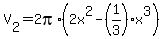 +V%5B2%5D+=+2pi%2A%282x%5E2-%281%2F3%29x%5E3%29+