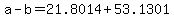 +a+-+b+=+21.8014+%2B+53.1301+