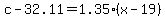 +c+-+32.11+=+1.35%2A%28+x+-+19+%29+