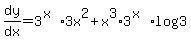 +dy%2Fdx=3%5E%28x%29%2A3x%5E2%2Bx%5E3%2A3%5E%28x%29%2Alog%283%29