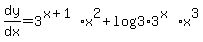 +dy%2Fdx=3%5E%28x%2B1%29x%5E2%2Blog%283%29%2A3%5E%28x%29%2Ax%5E3+