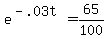 +e%5E%28-.03t%29+=+65%2F100+