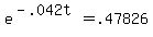 +e%5E%28-.042t%29+=+.47826+