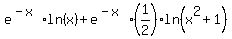 +e%5E%28-x%29ln%28x%29%2B+e%5E%28-x%29%281%2F2%29ln%28x%5E2%2B1%29+