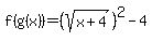 +f%28g%28x%29%29=%28sqrt%28x%2B4%29%29%5E2-4%29