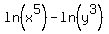 +ln%28+x%5E5+%29+-+ln%28+y%5E3+%29+