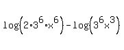 +log%28%282%2A3%5E6%2Ax%5E6%29%29-log%28%283%5E6x%5E3%29%29