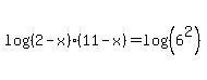 +log%28%282-x%29%2811-x%29%29+=+log%28%286%5E2%29%29+