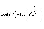 +log%28%282x%5E3%29%29+-+log%28%28y%5E5z%5E%282%2F3%29%29%29