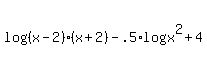 +log%28%28x-2%29%2A%28x%2B2%29%29+-.5%2Alog%28x%5E2%2B4%29+