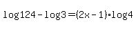 +log%28124+%29-log%283%29=%282x-1%29log%284%29