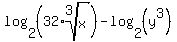 +log%282%2C+%2832%2Aroot%283%2Cx%29%29%29+-+log%282%2C+%28y%5E3%29%29+