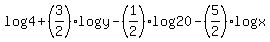 +log4+%2B+%283%2F2%29log%28y%29+-+%281%2F2%29log%2820%29+-+%285%2F2%29log%28x%29+