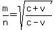 +m%2Fn+=+sqrt%28%28c%2Bv%29%2F%28c-v%29%29+