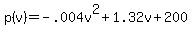 +p%28v%29+=+-.004v%5E2+%2B+1.32v+%2B+200+