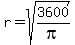 +r+=+sqrt%283600%2Fpi%29