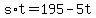 +s%2At+=+195+-+5t+
