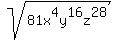 +sqrt%28+81x%5E4y%5E16z%5E28+%29+