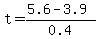+t=%285.6-3.9%29%2F0.4