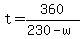 +t=+360%2F%28230+-+w%29+