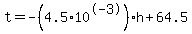 +t+=+-%284.5+%2A+10%5E-3%29%2Ah+%2B+64.5