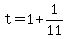 +t+=+1+%2B+1%2F11+