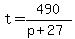 +t+=+490+%2F+%28+p+%2B+27+%29+