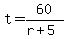 +t+=+60%2F%28+r%2B5+%29+