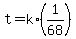 +t+=+k%2A%28+1%2F68+%29+