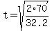 +t+=+sqrt%282%2A70%2F32.2%29
