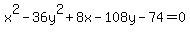 +x%5E2-36y%5E2%2B8x-108y-74=0