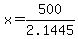 +x+=+500%2F2.1445+