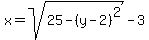+x+=+sqrt%2825+-+%28y-2%29%5E2%29+-+3+