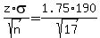 +z%2Asigma%2Fsqrt%28n%29+=+1.75%2A190%2Fsqrt%2817%29