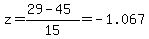 +z=%2829-45%29%2F15=+-1.067