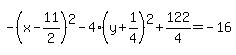 -%28x-11%2F2%29%5E2-4%28y%2B1%2F4%29%5E2%2B122%2F4=-16