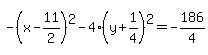 -%28x-11%2F2%29%5E2-4%28y%2B1%2F4%29%5E2=-186%2F4