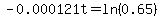 -0.000121t=ln%280.65%29