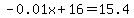-0.01x%2B16+=+15.4