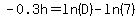 -0.3h=ln%28D%29-ln%287%29