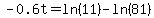 -0.6t=ln%2811%29-ln%2881%29